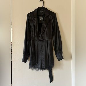 Fashion Nova Special Invite Long Sleeve Satin Romper